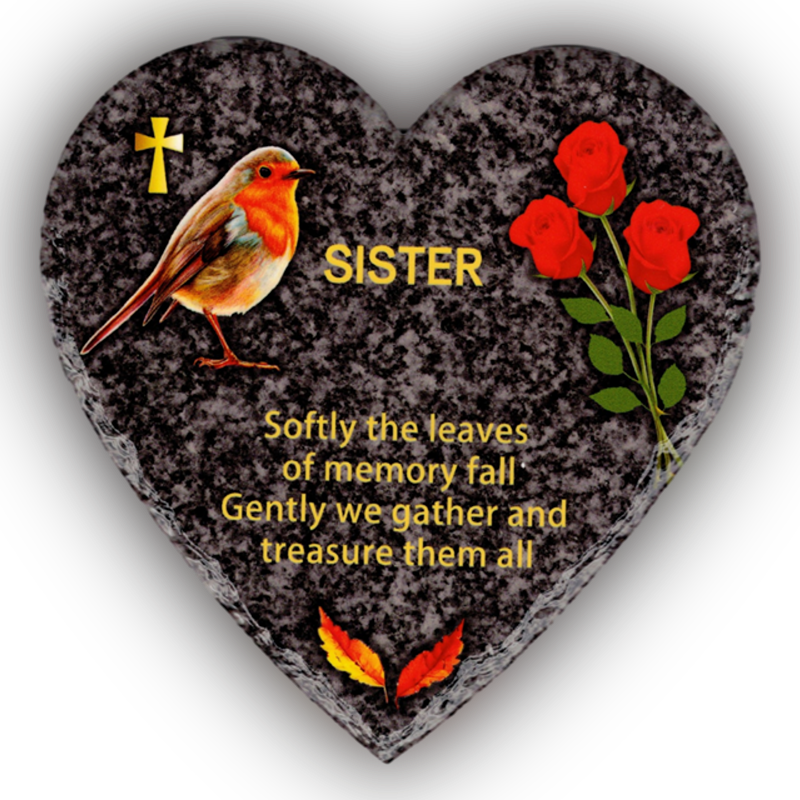 Hooli Mooli - Heart Shape Granite Grave Plaque Sister